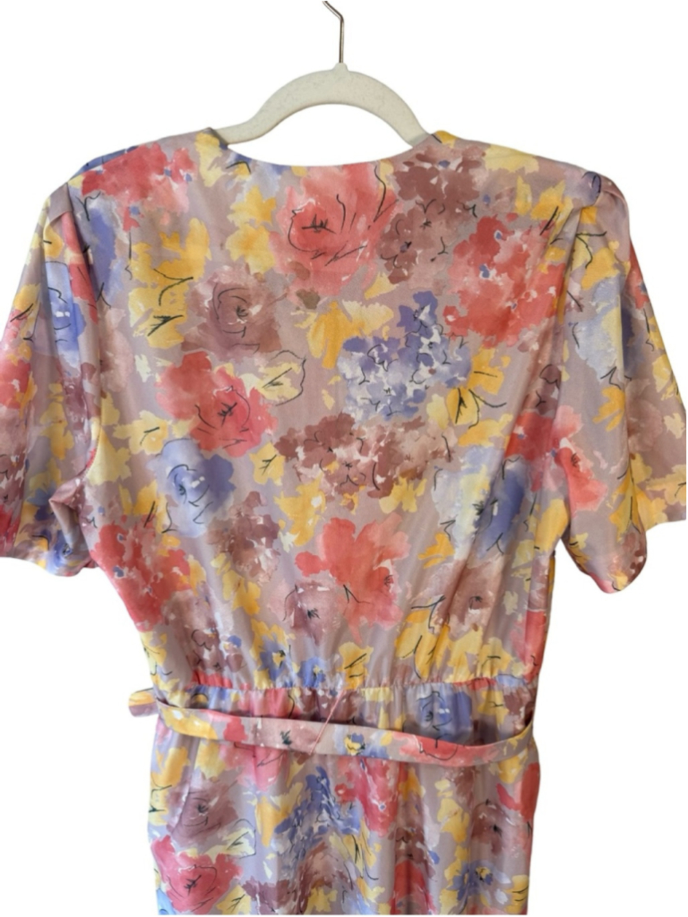 D’Allaird’s Vintage Pastel Floral Belted Midi Dress in Pink, Lavender Size L - Picture 10 of 11